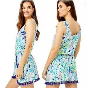 Lilly Pulitzer Size Large Jarrett Romper Resort White Shell Beach Stretchy